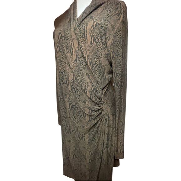 Norma Kamali Snake Print Long Sleeve Faux Wrap Dress Size Large - Picture 2 of 11